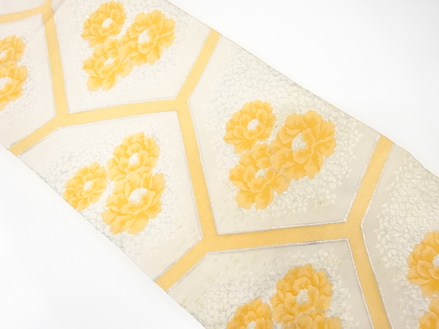 JAPANESE KIMONO / ANTIQUE FUKURO OBI / WOVEN STONE PAVEMENT & FLOWER